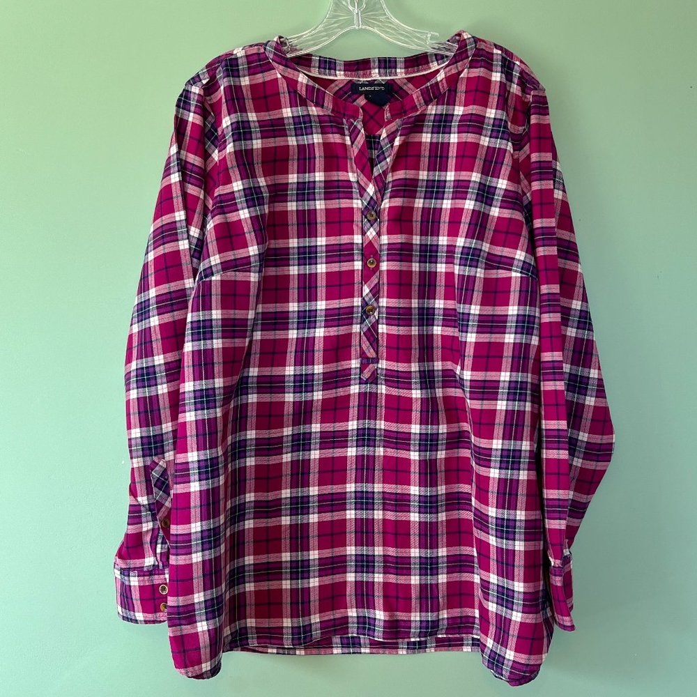 Lands' End flannel plaid tunic, size 18